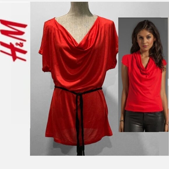 H&M Red Draped Cowl Neck Sleeveless Modal Top Large - Picture 1 of 8